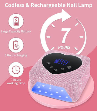Rechargeable Heart Shaped UV LED Nail Lamp With Rhinestones & Pearls