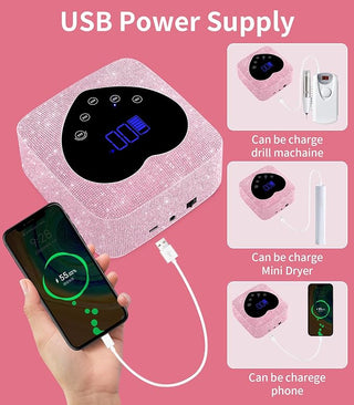 Rechargeable Heart Shaped UV LED Nail Lamp With Rhinestones & Pearls