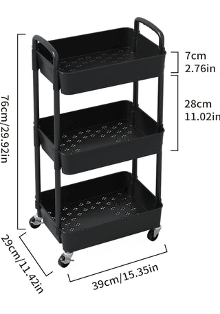 3 Tier Plastic Rolling Utility Cart
