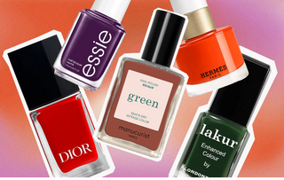 Vibrant red nail polish bottle with a glossy finish