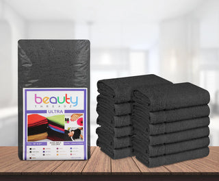 Beauty Threadz 16x27 Black 100% Cotton Ultra 3.0 Salon Towel Ct.12