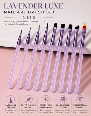 Lavender Luxe Nail Art Brush Set - 9pc