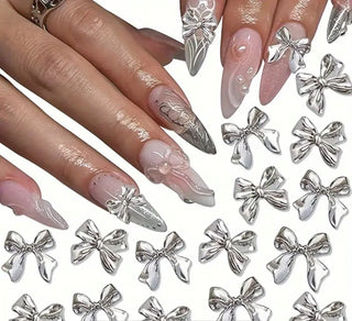 Silver Bow Nail Charms