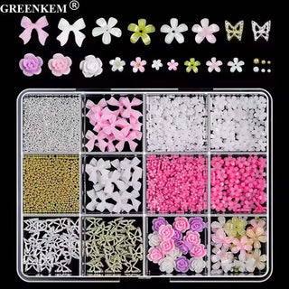 Flower/Bow Nail Charm 12 Grid Pack